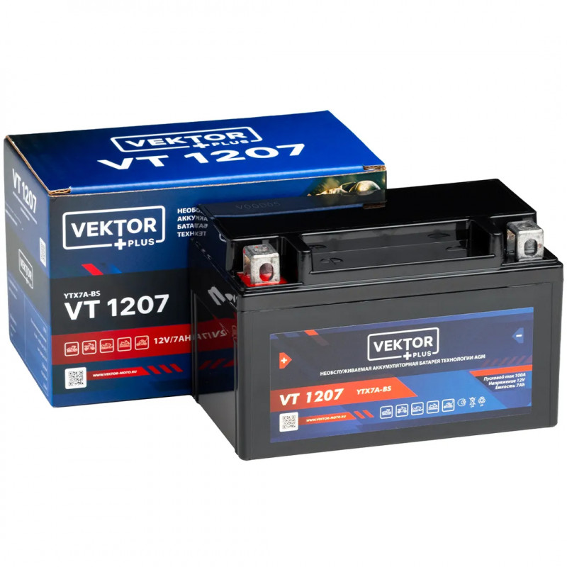 Аккумулятор VEKTOR VT 1207 7Ah 100A (YTX7A-BS)