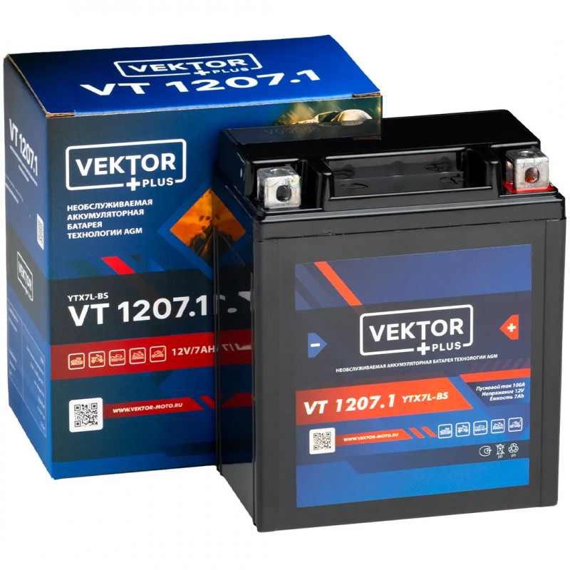 Аккумулятор VEKTOR VT 1207.1 7Ah 100A (YTX7L-BS)