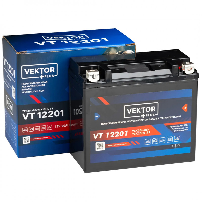 Аккумулятор VEKTOR VT 12201 20Ah 270A (YTX20L-BS)